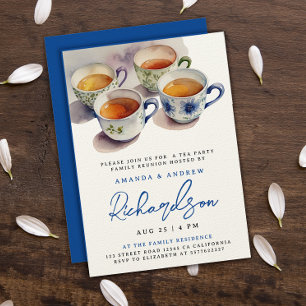 Elegantes Blue Script Tea Party Wiedersehen Waterc Einladung