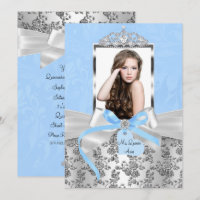 Elegantes Blue Silver Bow & Rose Foto Quinceanera