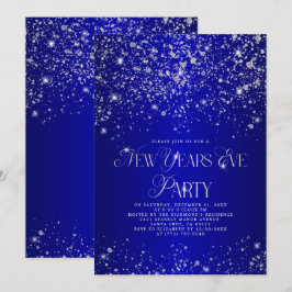 Elegantes Blue Silver Glitzer Silvester Party Einladung