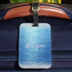 Elegantes Blue Silver Modernes Personalisiert Gepäckanhänger