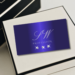 Elegantes Blue Silver Sparkling Diamonds Monogram Visitenkarte