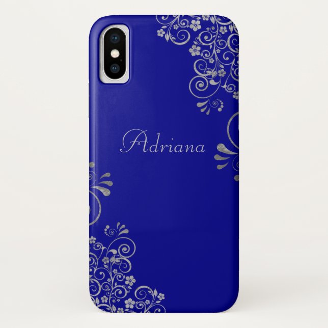 Elegantes Blue Silver Wirbel Benutzerdefiniertes S Case-Mate iPhone Hülle (Rückseite)