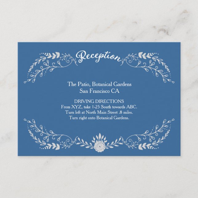 Elegantes Blue & Silver Wreath Monochromatic Weddi Begleitkarte (Vorderseite)