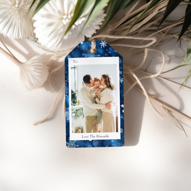 Elegantes Blue Snowflake Foto Geschenkanhänger (Von Creator hochgeladen)