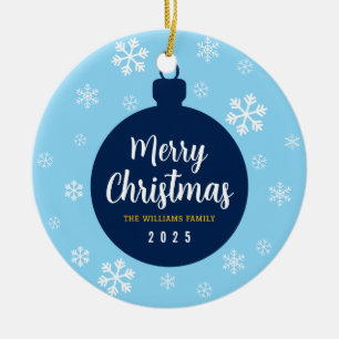 Elegantes Blue Snowflake Weihnachts-Foto Keramik Ornament