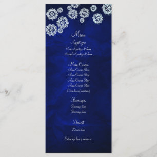 Elegantes Blue Snowflake Winter Wedding Menu Menükarte