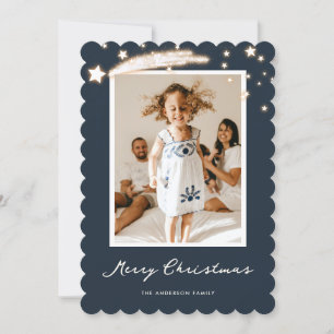 Elegantes Blue Starry Foto Frohe Weihnachtskarte Feiertagskarte