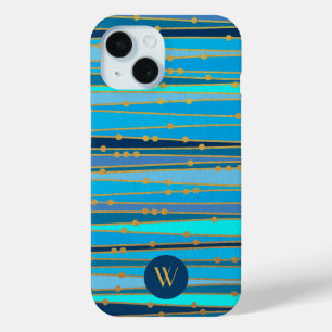 Elegantes Blue Stripes Muster Monogramm Case-Mate iPhone Hülle