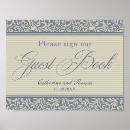 Elegantes Blue und Beige Gästebuchsignage Poster