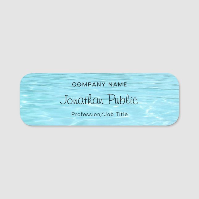 Elegantes Blue Water Calligraphy Script Aqua Moder Namensschild (Vorderseite)