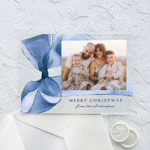 Elegantes Blue Watercolor Bow Foto Acryleinladungen