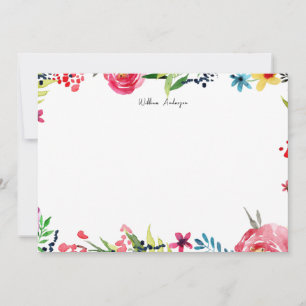 Elegantes Blue Watercolor Floral Personal Statione Mitteilungskarte