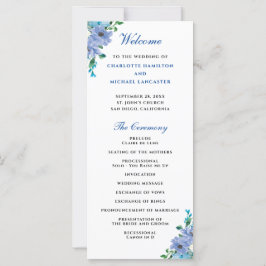 Elegantes Blue Watercolor Floral Wedding Program