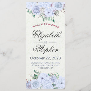 Elegantes Blue Watercolor Floral Wedding Program Programm