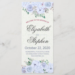 Elegantes Blue Watercolor Floral Wedding Program Programm