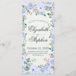 Elegantes Blue Watercolor Floral Wedding Program Programm