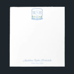 Elegantes Blue Watercolor Monogram Wappen Lady Notizblock<br><div class="desc">Ein Notizblock-Design mit meiner Original Ingwer Glas / Hydrangea Wasserfarbe Wappen Illustration,  Elemente ursprünglich in Aquarell handgemalt,  bevor gescannt und digital kombiniert. Bitte beachten Sie,  dass,  wenn Sie den Text unten nicht benötigen / gewollt,  Sie ihn einfach löschen können.</div>