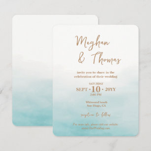 Elegantes Blue Watercolor Ocean Beach Hochzeit Save The Date