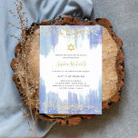 Elegantes Blue Watercolor und Gold | Bat Mitzvah Einladung<br><div class="desc">Diese wunderschönen und eleganten Einladungen von Bat Mitzvah sind mit trendigen Aquarellstrichen in femininen Schattierungen von dunkelblau und hellblau ausgestattet. Imitate mit goldenen Glitzer sehen Konfetti und ein Star of David.</div>