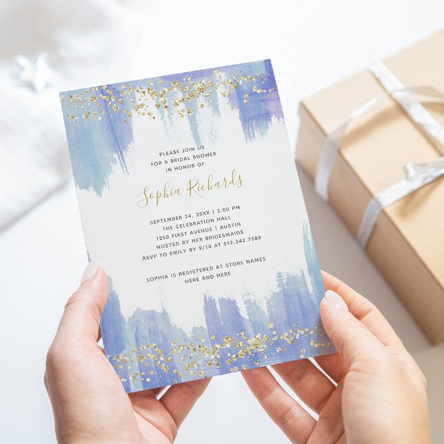 Elegantes Blue Watercolor und Gold | BRAUTPARTY Einladung (Von Creator hochgeladen)
