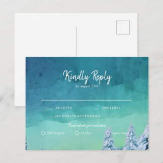 Elegantes Blue Watercolor Winter Wedding UAWG Einladungspostkarte