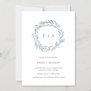 Elegantes Blue Watercolor Wreath Einladung