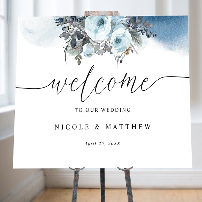 Elegantes Blue Wedding Welcome Sign Poster (Von Creator hochgeladen)