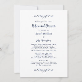 Elegantes Blue & White Chic Hochzeit Probe Dinner Einladung