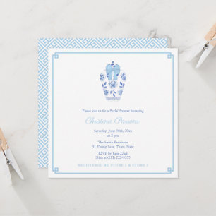 Elegantes Blue White Chinoiserie Brautparty Party Einladung