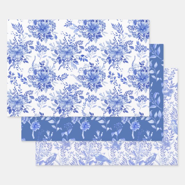 Elegantes Blue White Chinoiserie New Orleans Club Geschenkpapier Set (Set)