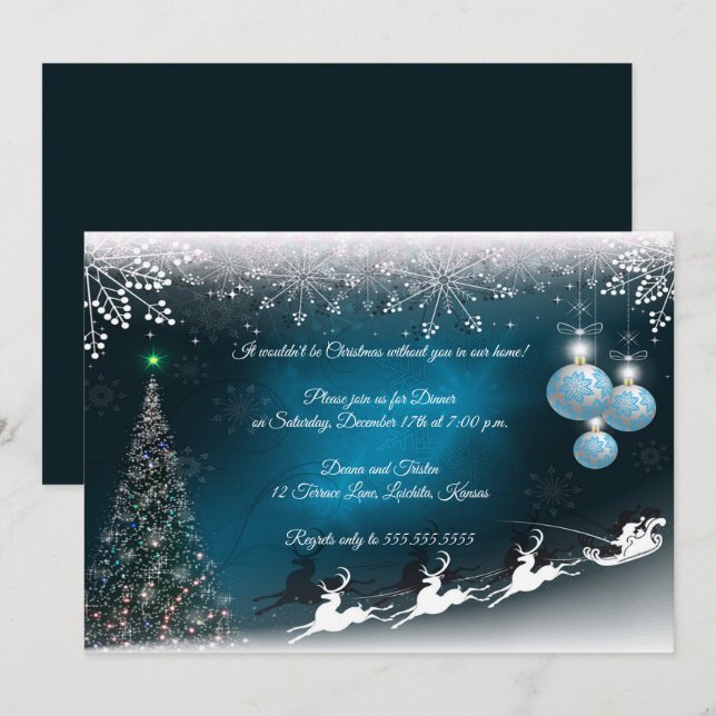Elegantes Blue & White Christmas Design Party Einladung (Vorne/Hinten)