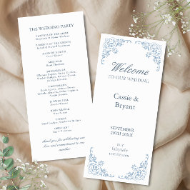 Elegantes Blue White Coastal Chic Hochzeitsprogram