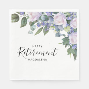 Elegantes Blue White Floral Custom Retirement Part Serviette