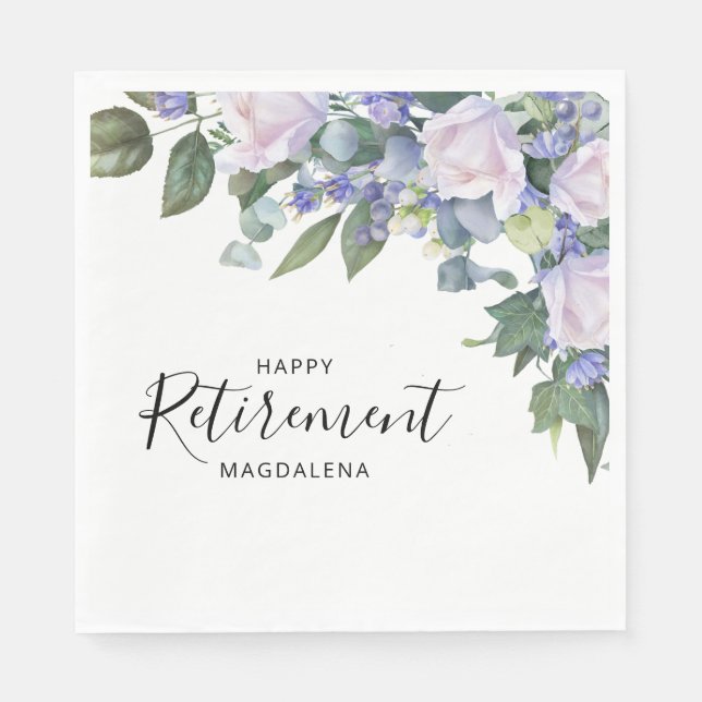 Elegantes Blue White Floral Custom Retirement Part Serviette (Vorderseite)