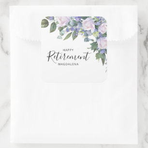 Elegantes Blue White Floral Retirement Party Quadratischer Aufkleber