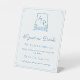Elegantes Blue White Wedding Wappen Signature Drin Sockelschild