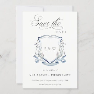 Elegantes Blue Wildblume Watercolor Monogram Wappe Save The Date