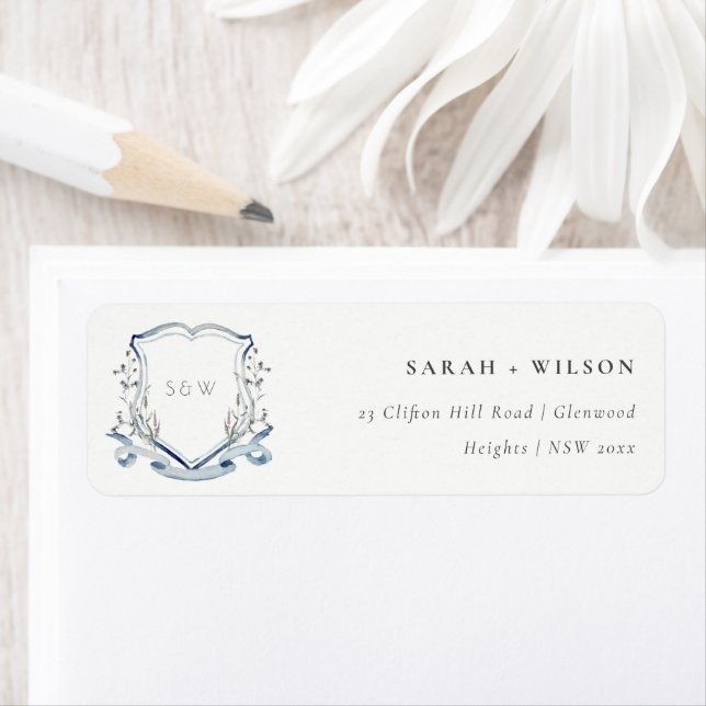 Elegantes Blue Wildblume Watercolor Wappen-Adresse (Insitu)