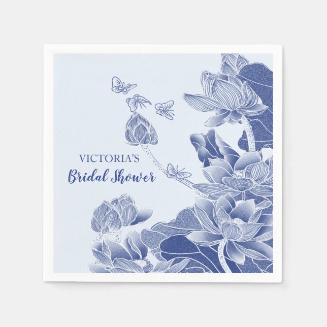 Elegantes Blue Willow Chinoiserie Brautparty Serviette (Vorderseite)