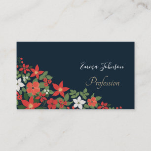 Elegantes Blue Winter Red White Floral Gemälde Visitenkarte