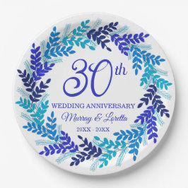 Elegantes Blue Wreath 30-jähriges Party Pappteller
