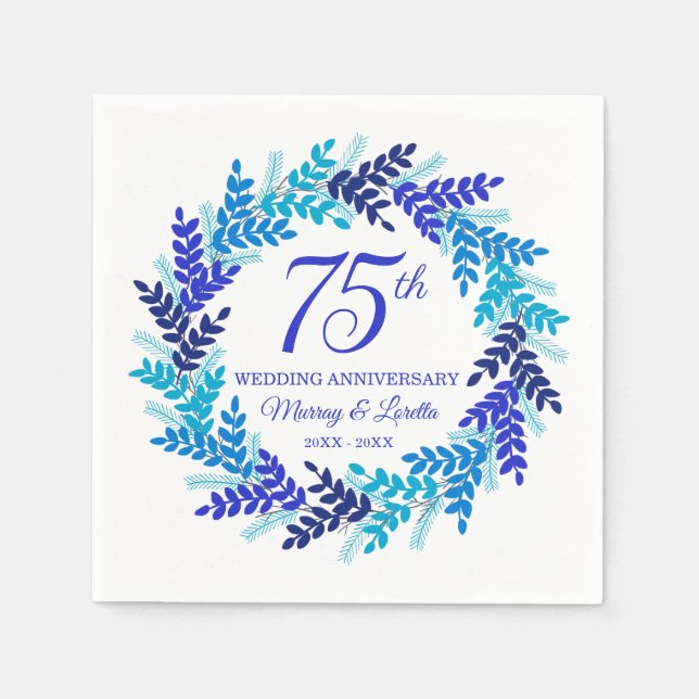 Elegantes Blue Wreath Party Napkins zum 75. Jubilä Serviette (Vorderseite)