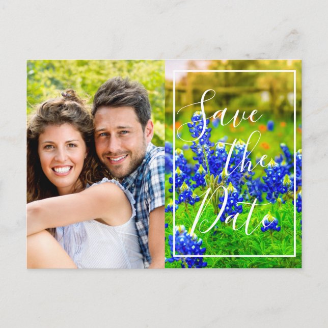 Elegantes Bluebonnets Spring Foto Save the Date Ankündigungspostkarte (Vorderseite)