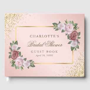 Elegantes Blues Rosa Brautparty Gästebuch