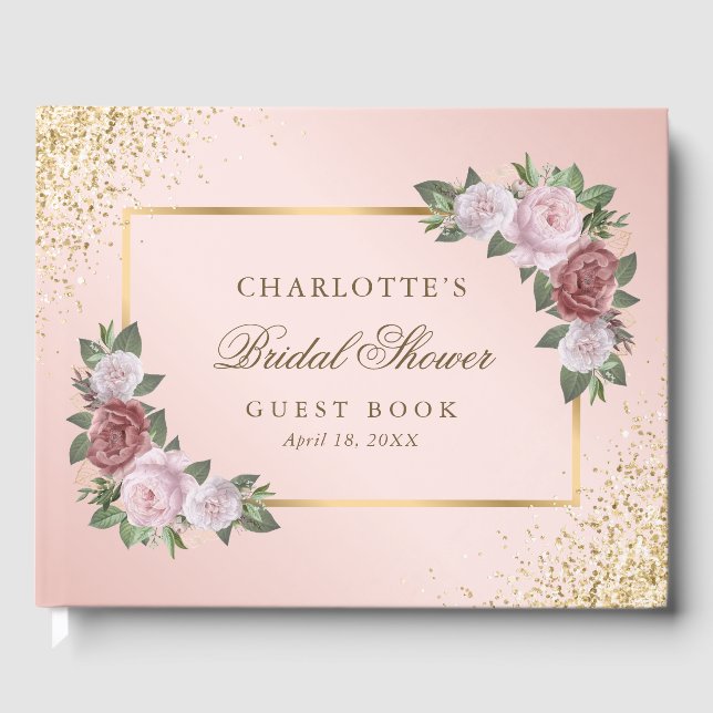 Elegantes Blues Rosa Brautparty Gästebuch (Vorderseite)