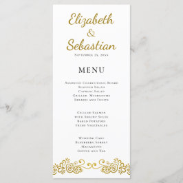 Elegantes Blüh-Gold & White Wedding Dinner Menükarte