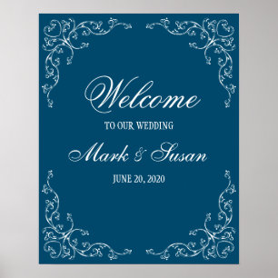 Elegantes Blüh Ocean Blue Wedding Welcome Poster