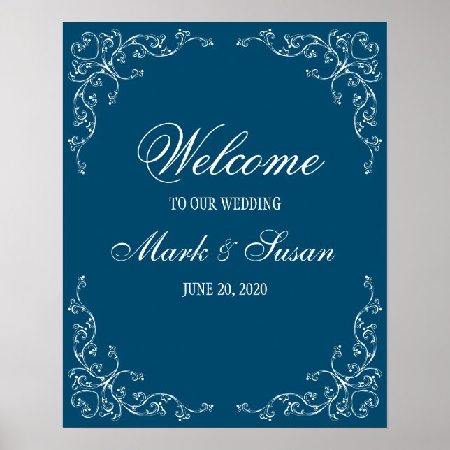 Elegantes Blüh Ocean Blue Wedding Welcome Poster (Vorne)
