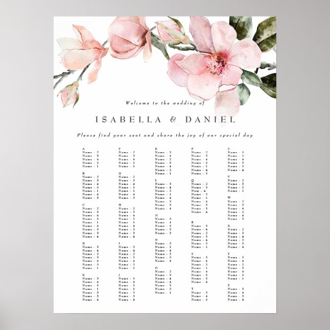 Elegantes, blühendes Magnolia Alphabetisches Seeka Poster (Vorne)