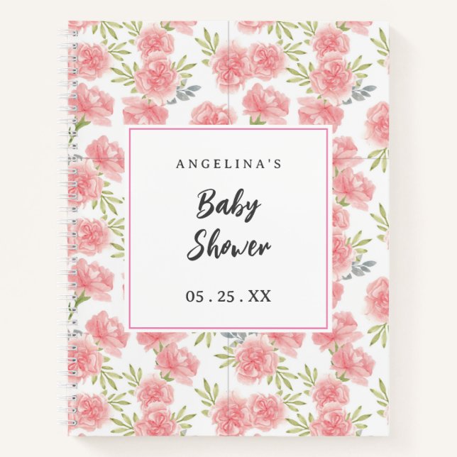 Elegantes Blume Baby Shower Gift List Notebook Notizbuch (Vorderseite)